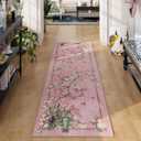 Runner Rug Chinoiserie-Style Floral Vintage Kitchen Rugs Non Slip Washable with Rubber Backing Soft Carpet for Laundry, Bedroom, Bathroom, Pink (2'7" x 8' (Rectangular))