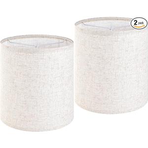 GO&SO 10x10x10 inch Oatmeal Linen Small Drum Lamp Shades Set of 2 -Classic Farmhouse Style for Table,Bedside,Floor Lamps -Spider Fitter -Natural Textured Fabric for Warm, Soft Lighting -Easy Assembly