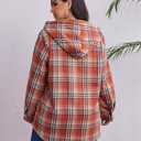 IN'VOLAND Plus Size Women Flannel Plaid Shacket Jacket Long Sleeve Button Down Fleece Hooded Jackets Fall Winter Coat (Gz688)