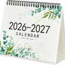 Desk Calendar 2026-2027, Small Desktop Calendar 6.8" x 8"with Eucalyptus Design, 18-Month Flip Calendar with Daily Blocks for Teacher, Bonus Stickers