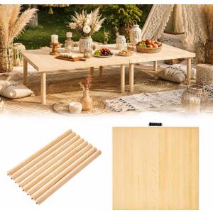 48"x24" Boho Wooden Picnic Table, Portable Wood Picnic Desk,Solid Wood Picnic Table, Boho Low Picnic Floor Desk for Beach, Camping, Backyard, Floor Seating