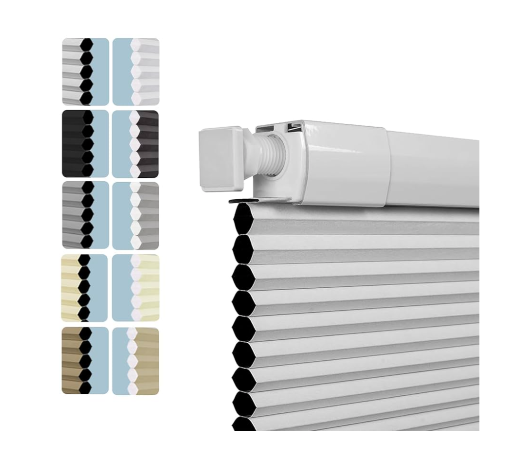 Cordless Blackout Cellular Shades No Drill No Tools Honeycomb Blinds Blackout Noise Reduction, Easy to Install Blinds for All Indoor Windows,White, 34W x 48H