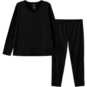 HODOSPORTS Boys Thermal Underwear Set Kids Winter Base Layer Fleece Lined Compression Shirt Pant (Black, L)