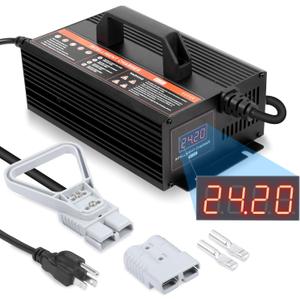 Forklift Battery Charger 24V 20A Smart Trickle Forklift Charger Fully Automatic 24 Volt Pallet Jack Charger with LCD Display, 8-Protection for Lead-Acid Batteries, Pallet Jack/Forklift/Floor Scrubber