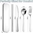 316 Stainless Steel Travel Utensils Set with Case - Food Grade Reusable Cutlery for Work, Camping, Picnic, Lunch Box - Include Fork, Knife, Spoon, Chopsticks