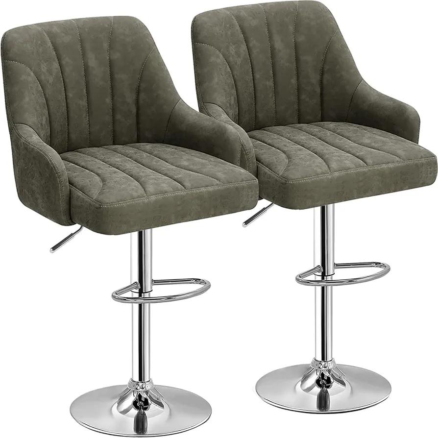 VECELO Bar Stools Set of 2, Adjustable Barstools, Counter Height Stools with Back and Arm, Kitchen Island Stools, Swivel PU Leather Chairs for Pub, Dining Room, Modern Style, Dark Grey VECELO Bar Stools Set of 2, Adjustable Barstools, Counter Height Stools with Back and Arm, Kitchen Island Stools, Swivel PU Leather Chairs for Pub, Dining Room, Modern Style, Dark Grey