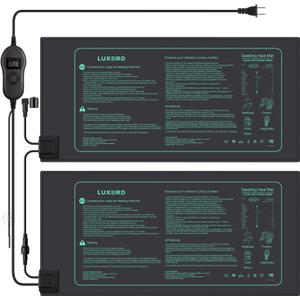 LUXBIRD 2 Pack Seedling Heat Mats with Digital Thermostat Controller, 10" x 20.75" 30W for Seed Starting, Germination, Hydroponics, Brewing, Breeding, Greenhouses (LB-HT02)