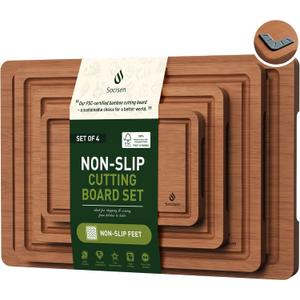 Bamboo Cutting Board Set Non Slip Feet Over Sink Father Day Dad Parents Papa Stepdad Pappy Poppy Pawpaw Who Want Nothing Everything Future Groom Bride Law Christmas Xmas (4-Piece, Brown)