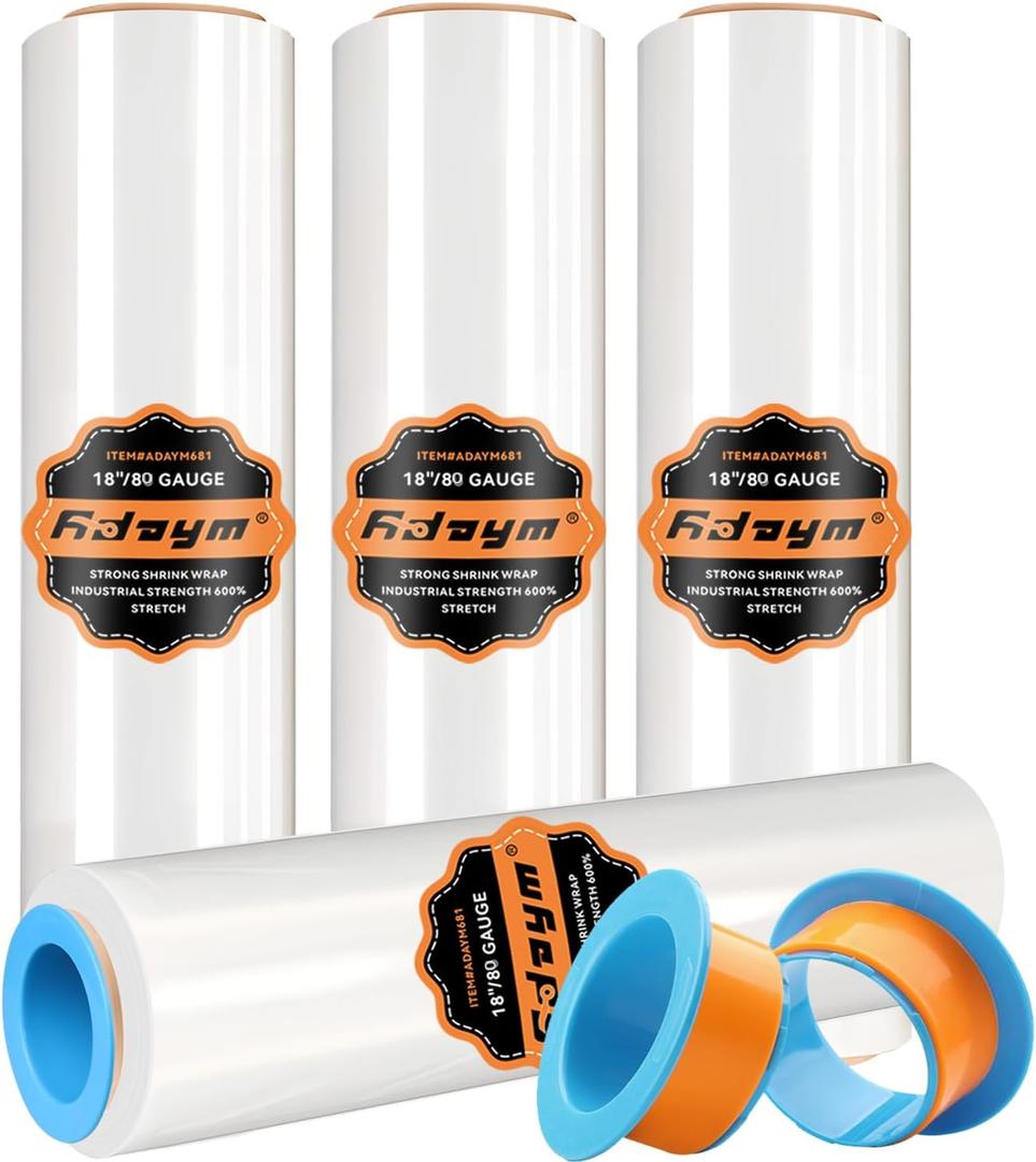 Stretch/Shrink Wrap Roll 18" x 1500' - Industrial Plastic Wrap for Moving, Heavy Duty 80 Gauge, 600% Stretch for Packing, Pallets, Shipping&Furniture Protection-4 Rolls