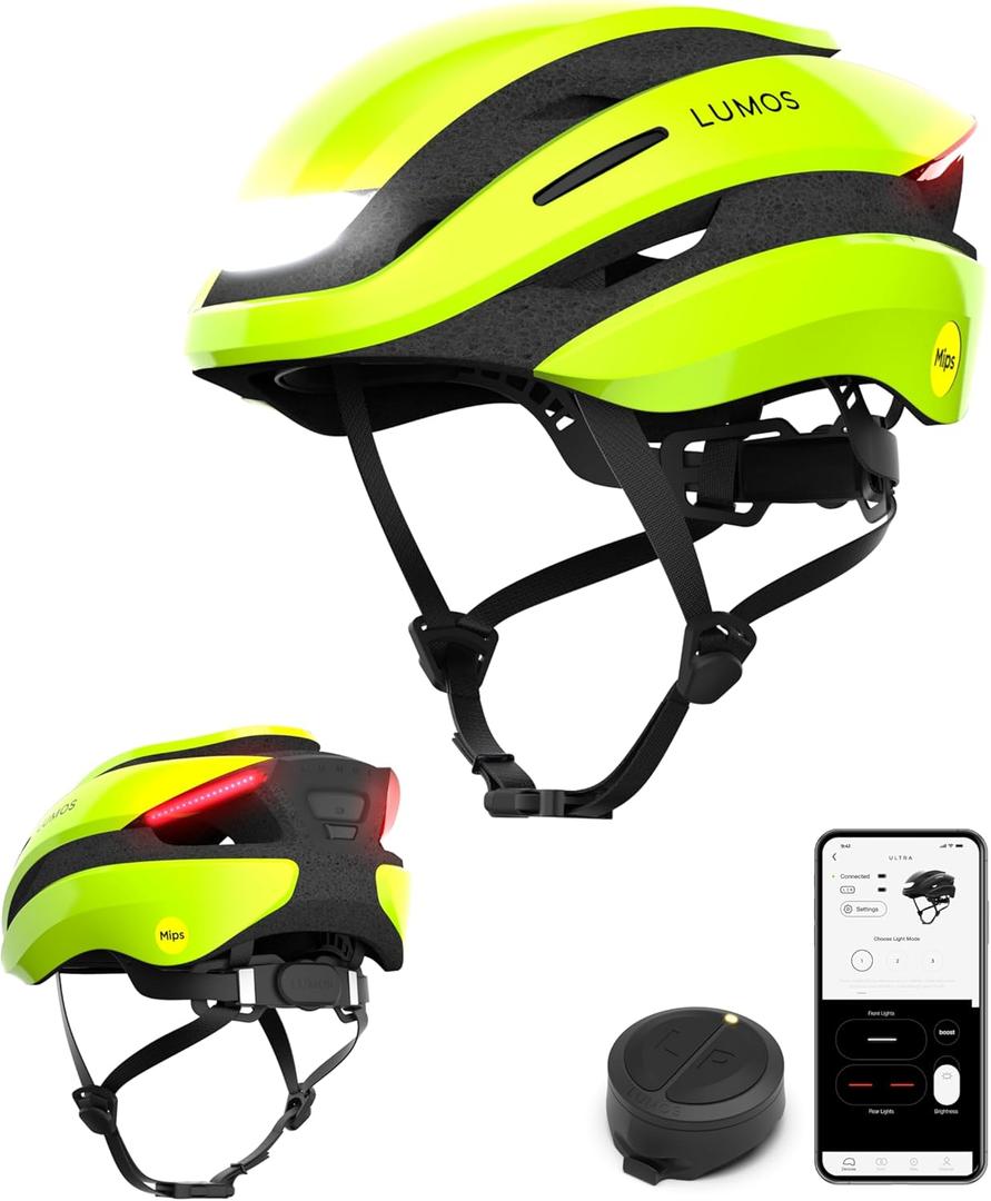 Lumos Ultra Smart Bike Helmet | Customizable Front and Back LED Lights with Turn Signals | Road Bicycle Helmets for Adults: Men, Women (M-L (21-1/4 to 24 / 54 to 61cm), Electric Lime with MIPS)