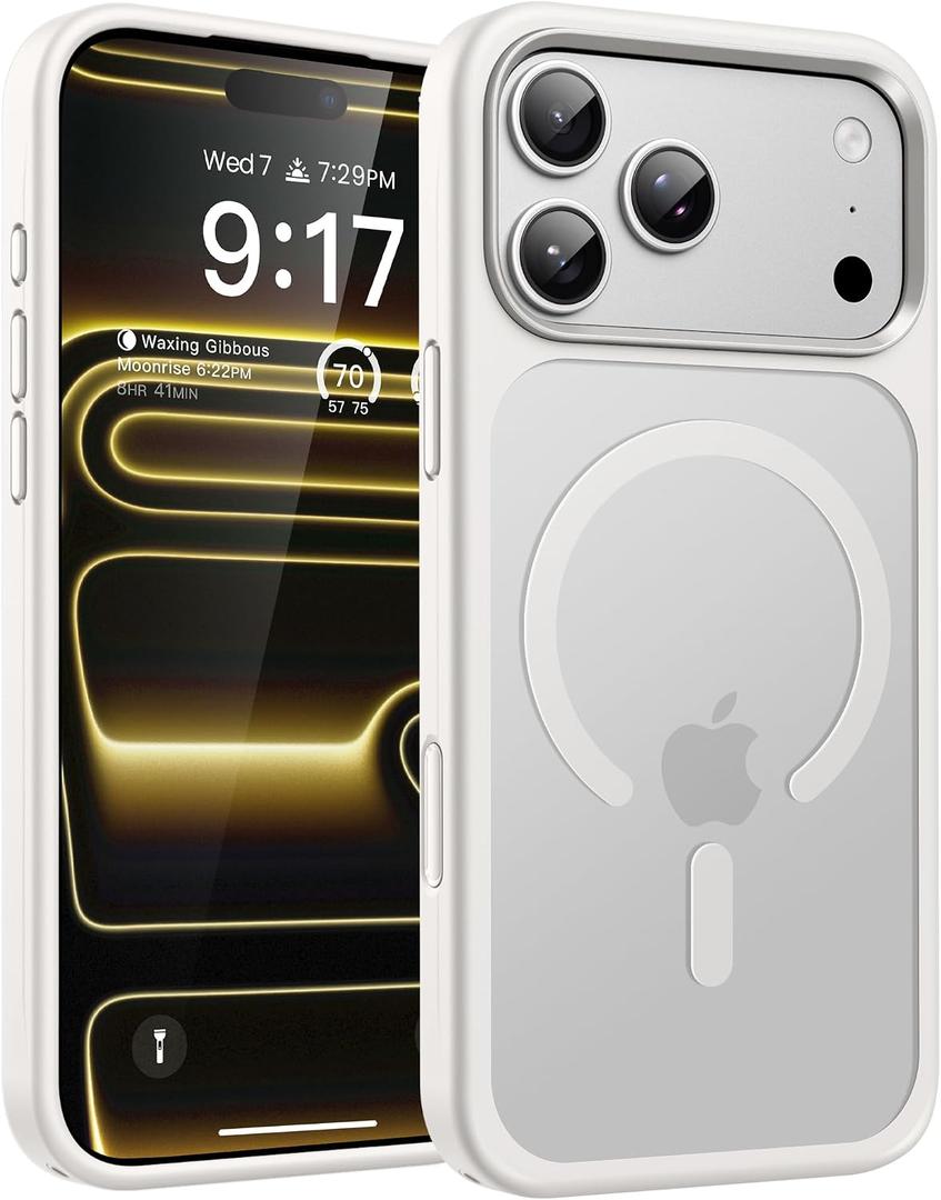 Magnetic for iPhone 17 Pro Max Case (Compatible with Magsafe) (Military Grade Shockproof) (Reinforced Camera Protection) Translucent Anti-Fingerprint Phone Cover, White