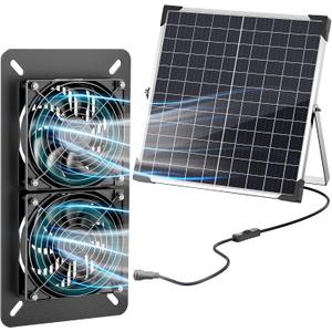 Solar Fan Kit for Chicken Coop - Two IP65 Waterproof 5" Solar Powered Fans - Outdoor Exhaust Intake Ventilation Fan for Outside Shed Greenhouse Attic Pet House - Strong Airflow Without Battery