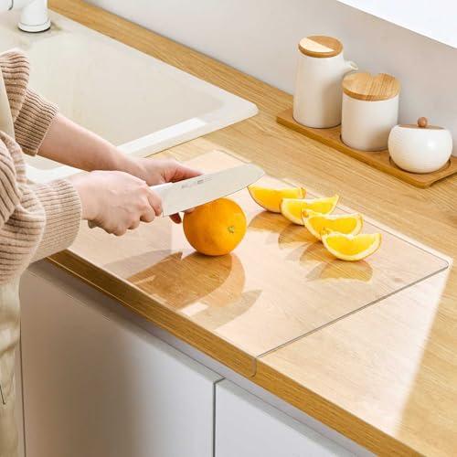 TOPSKINOY Clear Acrylic Cutting Board, 17.7x13.7 Inch with Counter Lip, Non Slip for Kitchen Utensils