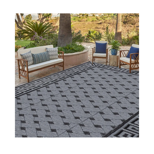 SAND MINE Reversible Mats, Plastic Straw Rug, Modern Area Rug, Large Floor Mat and Rug for Outdoors, RV, Patio, Backyard, Deck, Picnic, Beach, Trailer, Camping (9' x 18', Black & Grey)