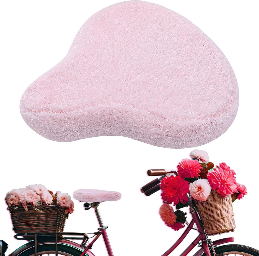 Threlaco Bicycle Seat Cover Fur Bike Seat Cover Sponge Padding Wide Universal Bike Cushion for Spin Bicycle Cruiser Exerciser(Pink)