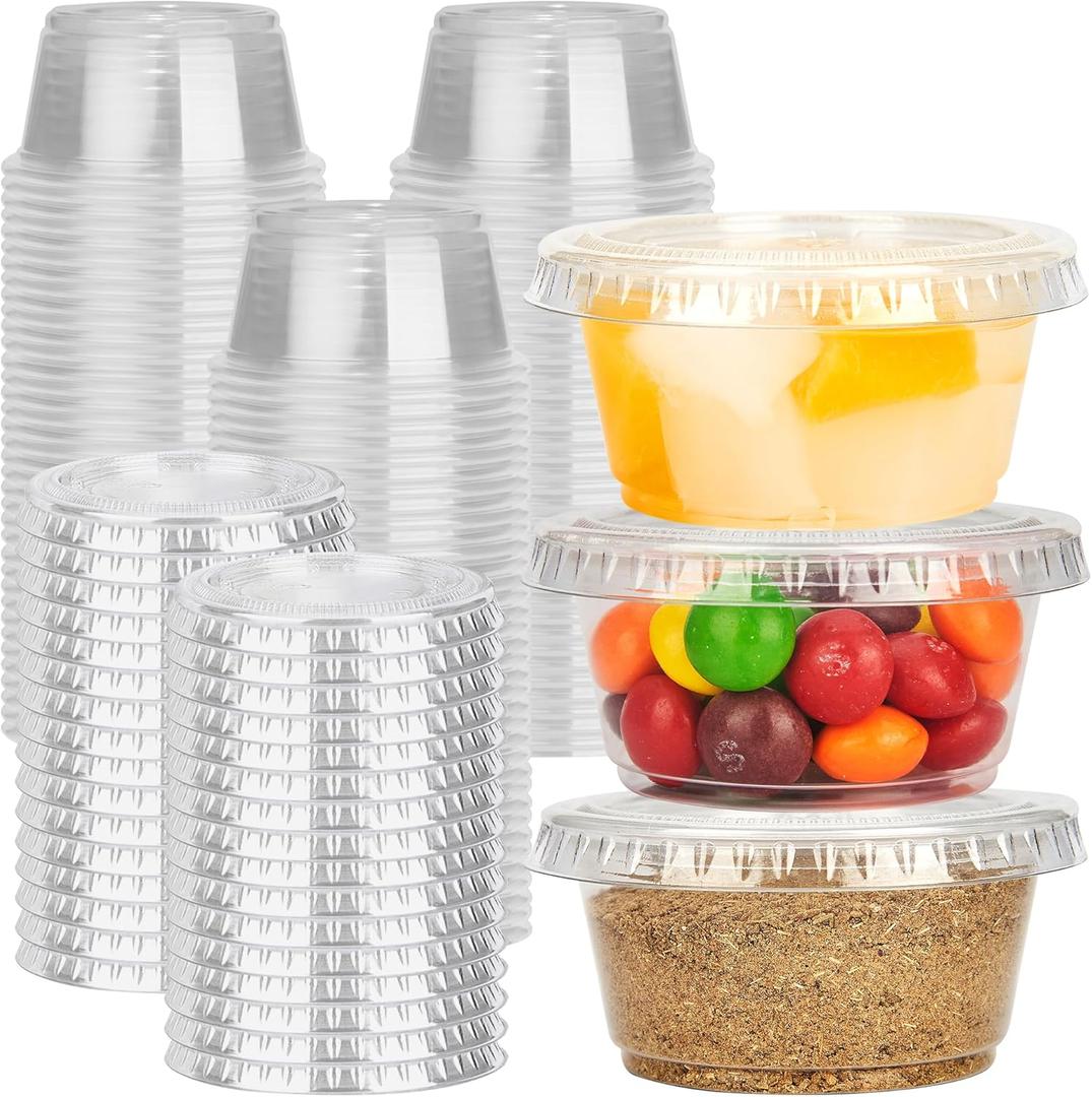 YEEHAW 100 Sets - 2 oz Jello Shot Cups with Lids, Portion Cups, Clear Disposable Plastic Jello Shot Cups for Meal Prep, Salad Dressing, Souffl, Portion Containers
