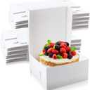 Ireer 50 Pack 10 x 10 x 5 Inch White Cake Boxes Cardboard Bakery Boxes for Pie Pastry Cookie