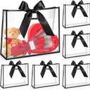 Aliceset 12 Pcs Clear Plastic Gift Bags with Die Cut Handles Reusable Gift Wrapping Bag with Ribbon for Wedding Graduation Bridal Shower Baby Shower, 12 x 10 x 5''(Black)