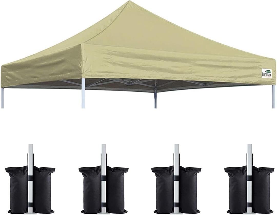 Eurmax USA New 10x10 Pop Up Canopy Replacement Canopy Tent Top Cover, Instant Canopy Top Cover ONLY, Choose 30 Colors, Bonus 4PC Pack Weight Bag (Beige)