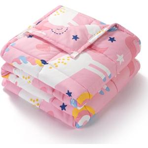 Kivik Cooling Weighted Blanket 7 Pounds, Breathable Weighted Blankets, Ultra Soft Heavy Throw for Relaxing & Sleeping, Machine Washable, 41 x 60 Inches, Cute Unicorn Printing, Light Pink