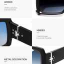 SOJOS Trendy Retro Rectangle Polarized Sunglasses Men 90s Vintage Square Womens Sunnies Shades SJ2388 (Black Frame Blue Grading Lens)