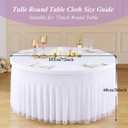 Wish Care White Tulle Tablecloth 72 Inch Spandex Elastic Round Table Cloths Ruffle Tutu Tulle Skirt 6ft Wrinkle Free Stretch Fitted Round Table Cover for Wedding Birthday Party Banquet Cake Events