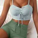 Herseas High Waisted Bikini Sets for Women Floral Print Two Piece Tummy Control Swimsuits Drawstring Short Bathing Suit (Green, M)