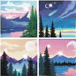 ARTMYRUI 4 Pack Diamond Painting Kits,Small Diamond Art Kits for Adults & Kids,5D Moon Mountain Lake Landscape Diamond Art Kits,DIY Diamond Dots Big Gem Crafts for Home Wall Decor Gifts 6x6Inch.
