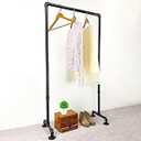 MBQQ Industrial Pipe Clothing Rack, 29.9in Length Vintage Commercial Grade Pipe Clothes Racks, Rolling Rack for Hanging Clothes Retail Display, Heavy Duty Steampunk Iron Garment Racks, Retro Black