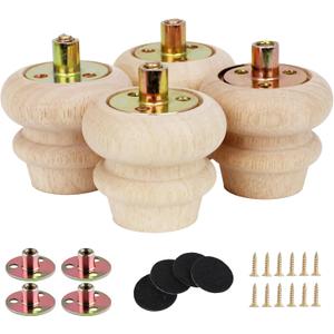 2 Inch Wooden Unfinished Bun Feet for Dresser Legs Couch Sofa Cabinet bun feet Ottoman DIY Replacement Wood Furniture Legs for Furniture Set of 4 (4set, 2inch)