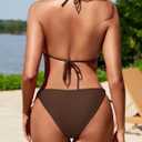 Zuvebamyo Women Two Piece Bikini Swimsuit Sexy Bathing Suits Halter Triangle Tops String Cheeky Bikini Sets, XS