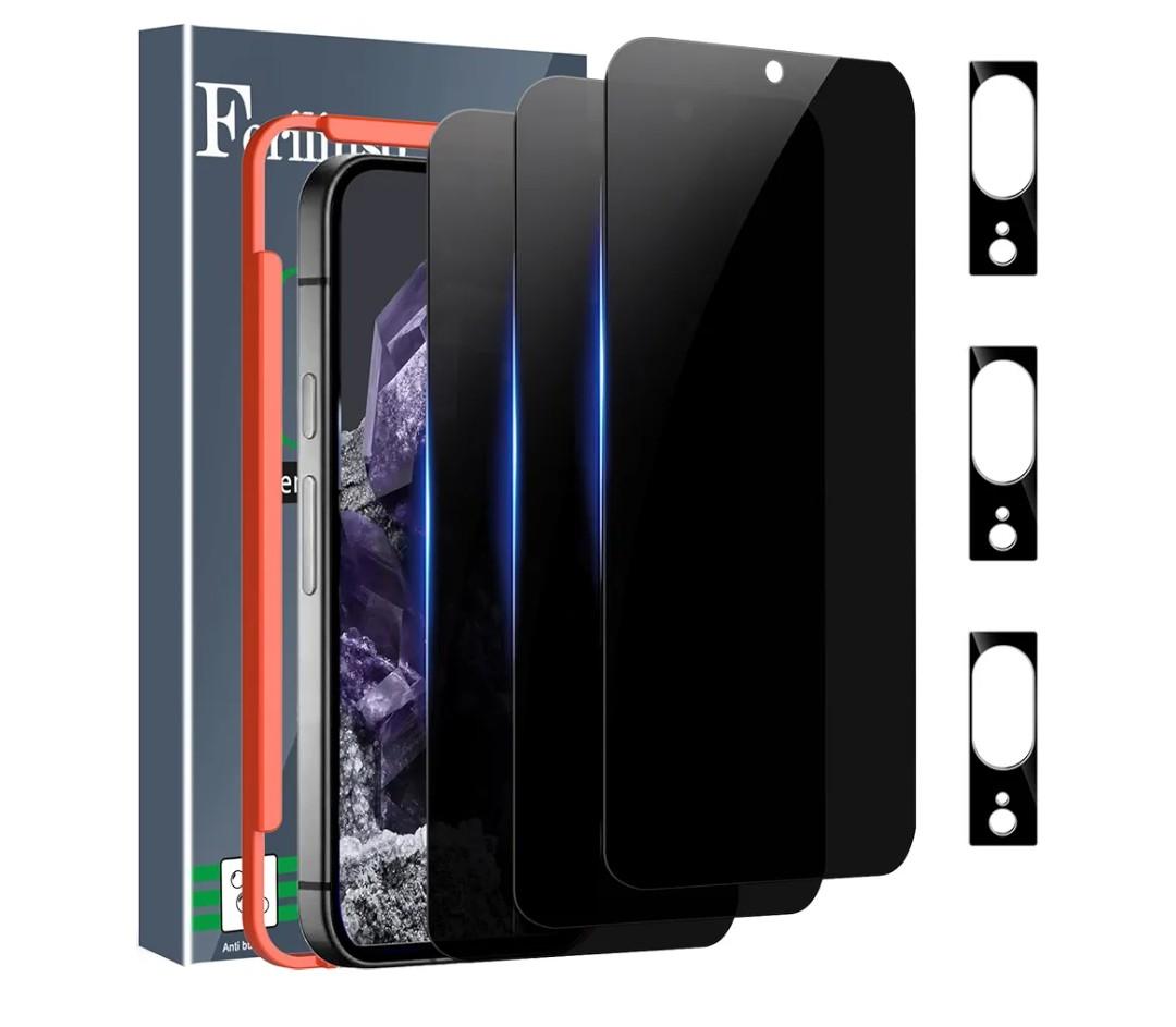 Ferilinso 3 Pack Privacy Screen Protector for Google Pixel 8 with 3 Pack Tempered Glass Camera Lens Protector Accessories Phone Case Friendly Protector de Pantalla for Google Pixel 8
