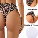 Zmart Women High Waist Thong Bikini Bottoms High Cut Swimsuit Bathing Suit Cheeky Brazilian Swimwear Bottom, Leopard Large