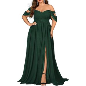 Women's Daily Plus Size Dresses A Line Chiffon Wedding Guest Bridesmaid Maxi Dress Prom Evening Party Cocktail Gown 4X-Large, #1 Dark Green