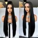 SOKU 13x6 Glueless Lace Front Wigs for Women,32 Inch Long Straight Synthetic Wigs Pre Plucked,Free Part Natural Black Lace Frontal Wigs with Baby Hair,Put On Go Wig Beginner Friendly