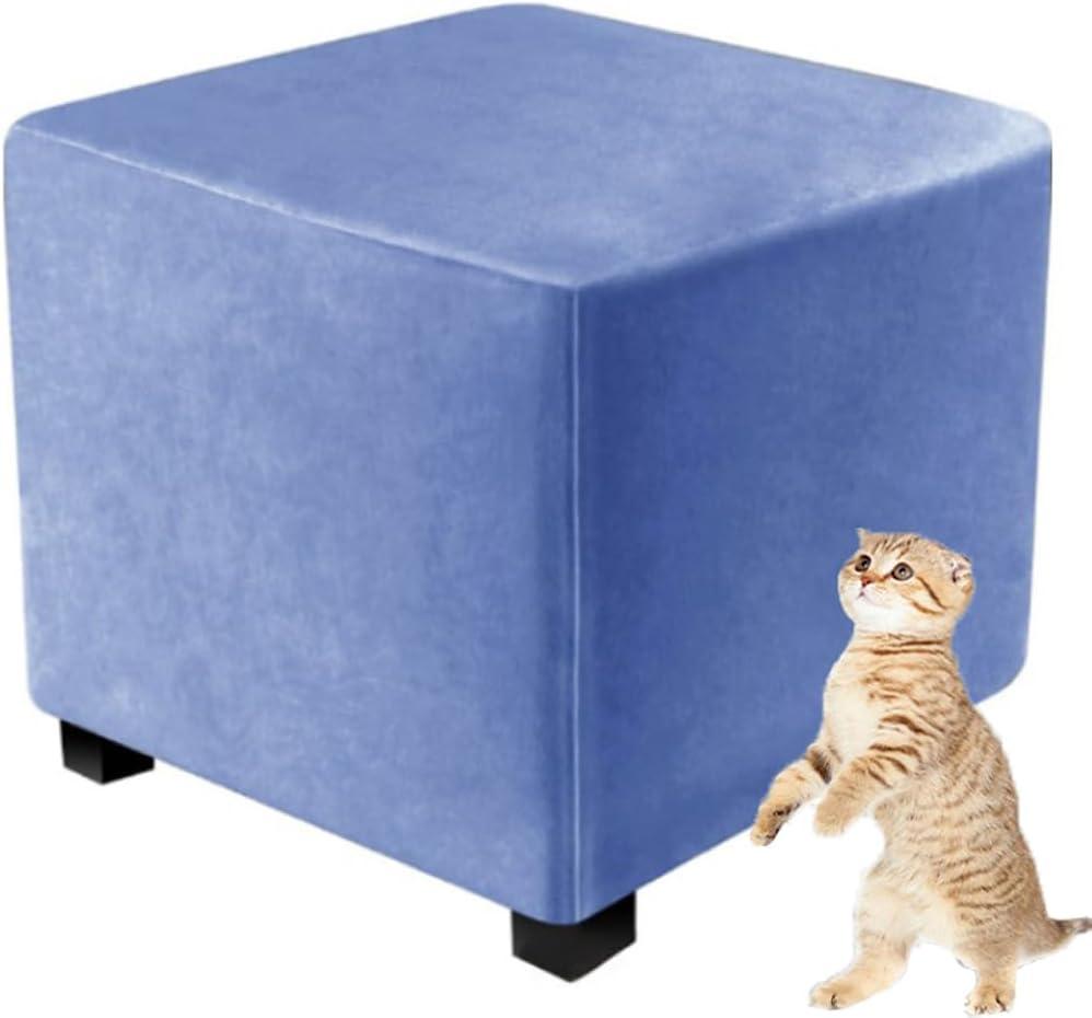Large Square Velvet Footstool Cover,High Stretch Living Room Ottoman Cover,Foot Stool Slipcover Removable Furniture Protector for Bedroom (Sky Blue,M-1pc 21*21*14)