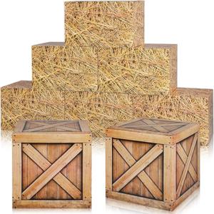 Outus 8 Pcs Hay Bales Boxes Decor Western Cowboy Party Decorations Trunk or Treat Car Decor Fake Hay Photo Booth Props Wooden Grain Straw Boxes for Fall Harvest Halloween(Straw)