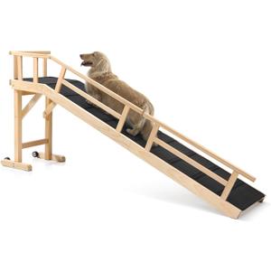 Dog Ramp for Bed or Couch, Wooden Pet Ramp with 20 Gentle Slope, Removable Side Rails, Non-Slip Surface, Top Platform & Wheels, Safe Bed Ramp for Small, Medium & Senior Dogs, 74" Long, Natural (L-73.2"L x 33.1"H x 16"W)