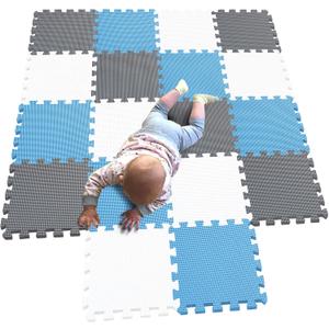 MQIAOHAM 18 Pieces Puzzle Play Mats, Soft Baby Play Mat, Kids Interlocking Foam Floor Tiles, Toddlers Carpet Playmats G301018-101107112 (871721cm, White Blue Grey)