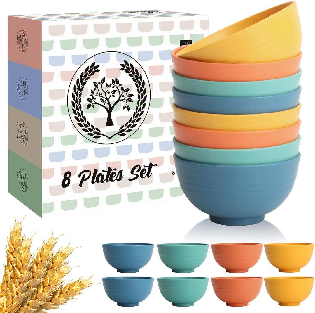 Homienly Wheat Straw Small Bowls, Unbreakable Dessert Bowls 8 PCS, 10 OZ Small Plastic Bowl for Kitchen, Microwave & Dishwasher Safe Mini Bowl for Snack, Ice Cream, Yogurt,Portion Control