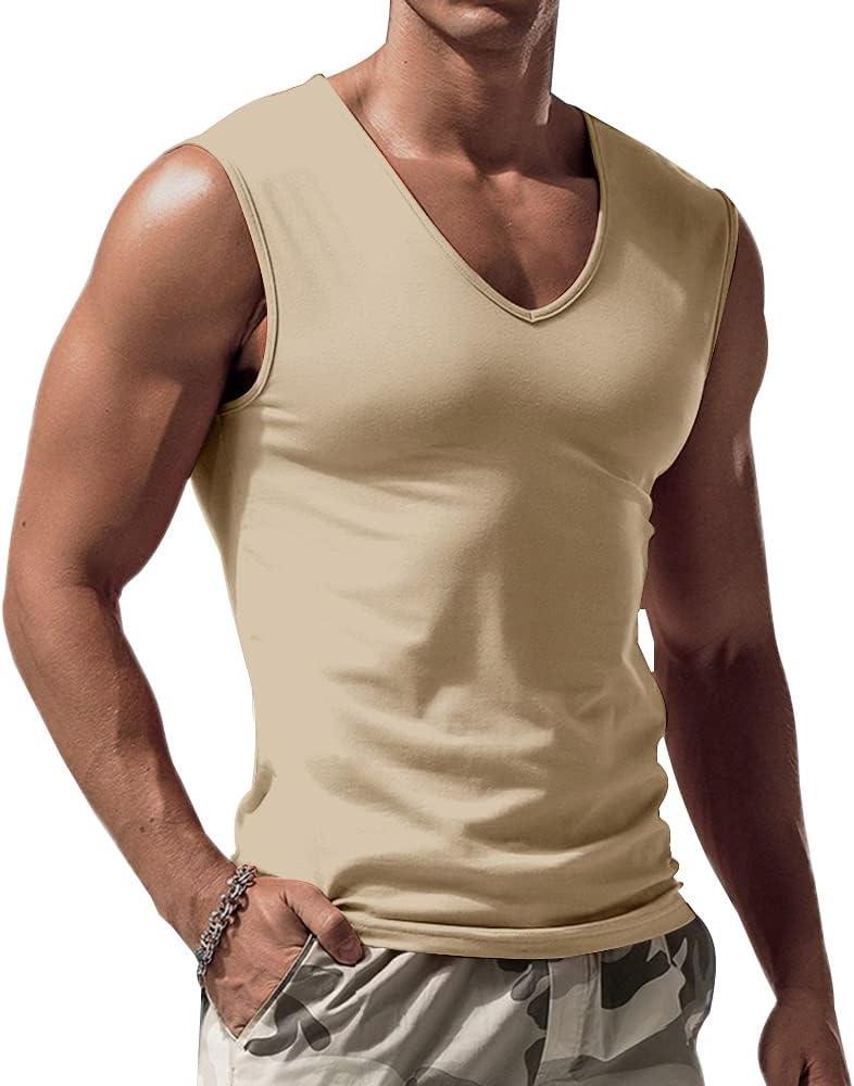 ZIWOCH Men's V Neck Tank Top Lightweight Athletic Solid Sleeveless T-Shirt, M