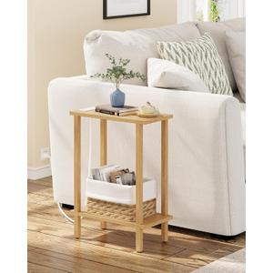 TUTOTAK Small End Table with Charging Station, Narrow Side Table with USB Ports and Outlets, Skinny Sofa Table, Slim Nightstand, Living Room, Bed Room, Natural TB01BN060 (2-Tier7.9"D x 15.8"W x 22.5"H)