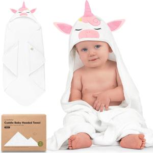 KeaBabies Hooded Baby Towel for Newborn - Viscose Derived from Bamboo Large Baby Bath Towels with Hood for Boys, Girls, Toddler, Extra Absorbent & Soft Newborn Bath Essentials (Unicorn) (Regular 35x35)