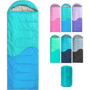 Sleeping Bag - 3 Seasons for Adults Kids Boys Girls Camping Hiking - Warm Cold Weather Lightweight Portable with Compression Bag for Backpacking in Spring, Summer, Fall and Winter (Single, 3 lbs-Lake Blue)
