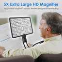 5X Hands Free Magnifying Glass with Light for Reading, Neck Wear Magnifier with Adjustable Brightness 50 Led Lights Flexible Gooseneck Full Book Page Magnifier for Low Vision Seniors with Aging Eyes