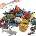 18 Pack Assorted Ocean Animal, Stretchy and Floating Rubber sea Animals Toy Set, Mini Realistic Under The Sea Life Figure for Toddler Bath Bathtub, Shark Octopus Fish Toys Bulk for Kid Party