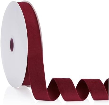 Pack of 2 Burgundy Velvet Ribbon Double Faced 1 inch Continuous 20 Yards Use for Christmas Tree Ornaments, Gift Wrapping, Wreath Decoration, Wedding Boutonnieres, Handmade Crafts Bow Making