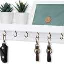 Lwenki Decorative Key Holder for Wall with Shelf, Entryway Shelf with Hooks Holds Leashes, Jackets and Glasses  Sturdy Wood Keyholder Entrance Hanger with Mounting Hardware (White, Large)
