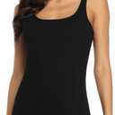 V FOR CITY Women's Cotton Tank Top with Shelf Bra Adjustable Wider Strap Camisole Basic Cami Tanks (Large, Black)