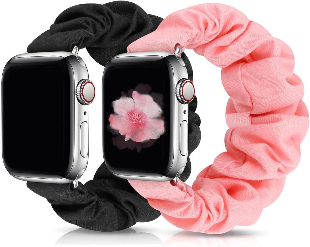 JIELIELE Compatible with Scrunchie Apple Watch Band 38mm/40mm/41mm-Small for Women, Cute Wristbands Straps Elastic Scrunchy Band for iWatch Series 9 8 7 6 5 4 3 2 1 SE (S-38/40 B+P)